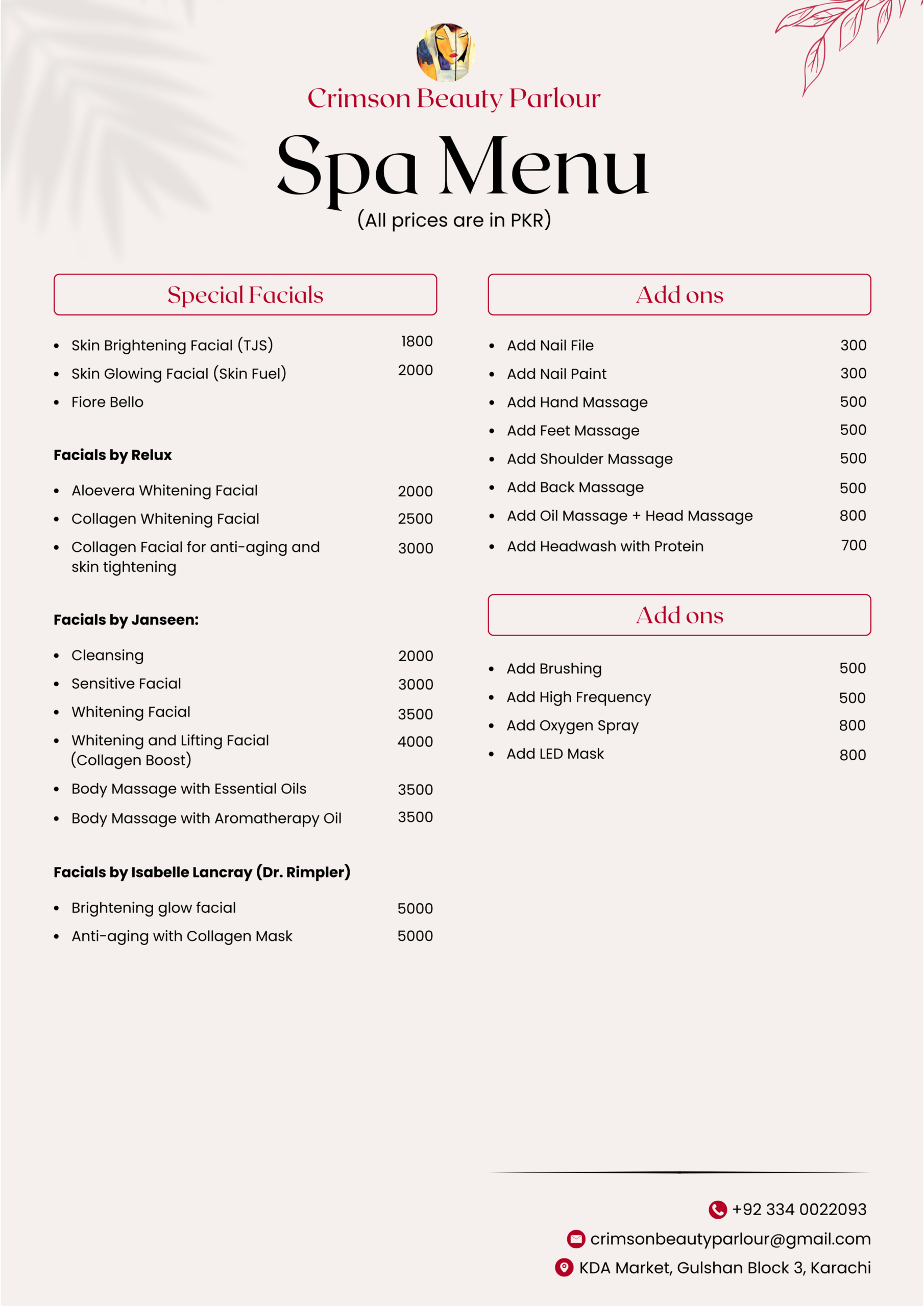 Spa Menu 2